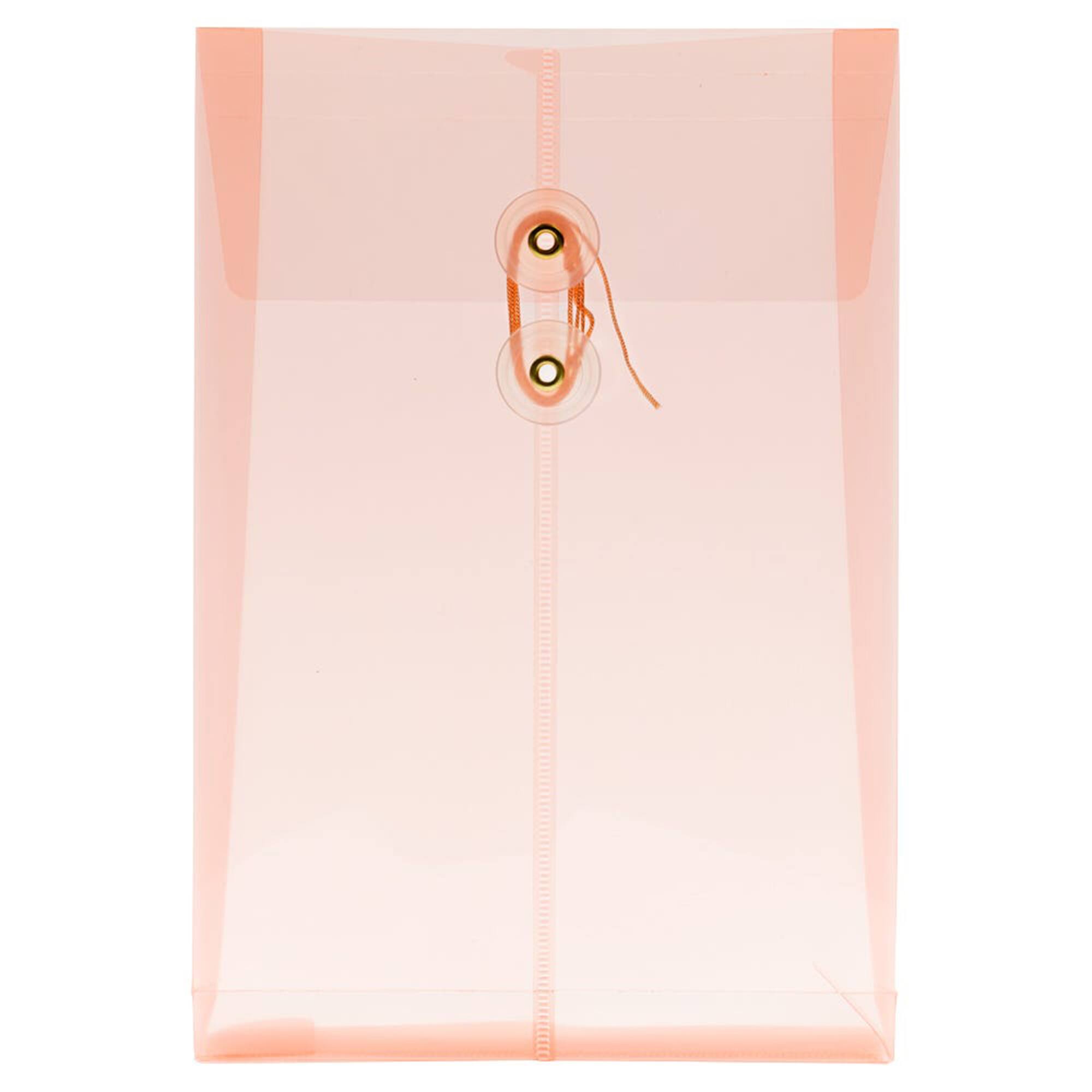 JAM Paper 6.25" x 9.25" Peach Plastic Button String Open End Envelopes, 108ct.